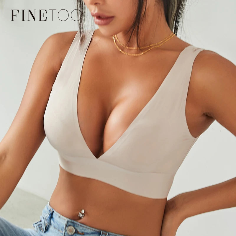 FINETOO Deep V Women Bras Push Up Padded Tops Female Sexy Wireless Underwear Ladies Plus Size Bralette Girls Intimates Lingerie - Tasawoq