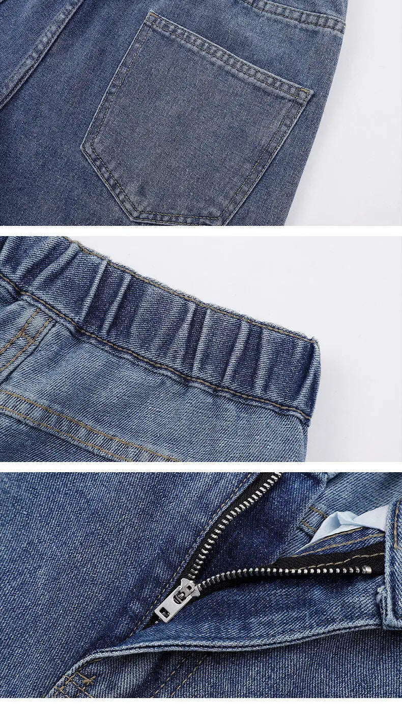2025 New Korean Men's Casual Long Jeans Classic Man Straight Denim Wide-leg Pants Solid Color Light Blue Grey Black - Tasawoq
