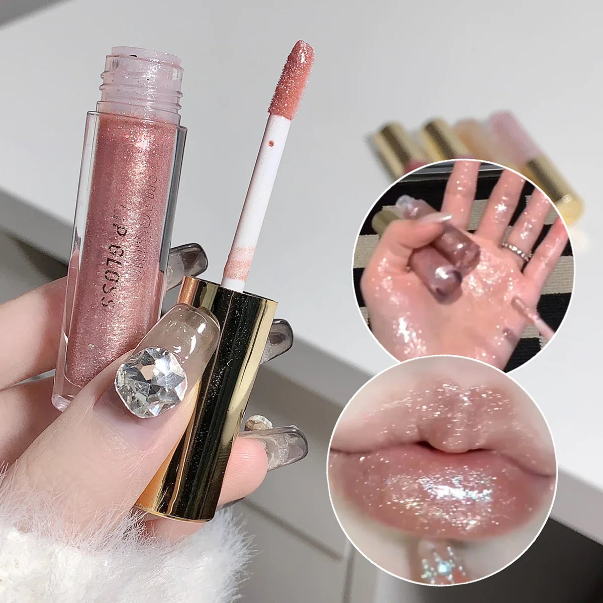 Moisturizing, plump and sparkling lip gloss, water-glossy mirror lip glaze, moisturizing and moisturizing lip oil for pouty lips - Tasawoq