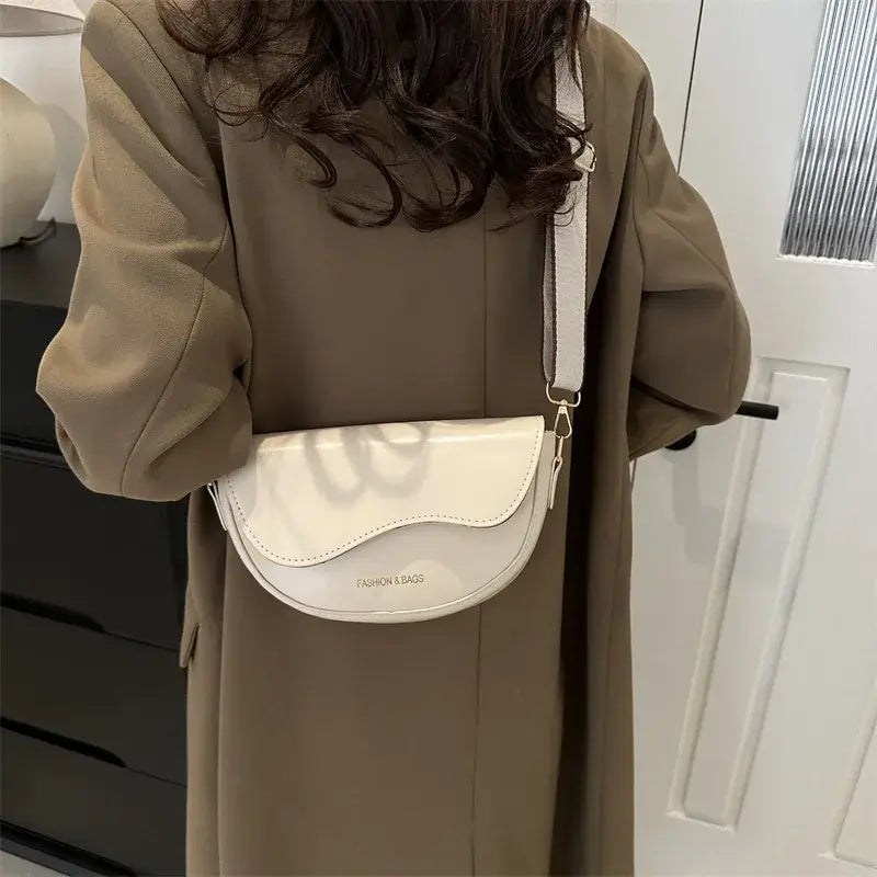 Women Vintage Solid Color Flap Small Saddle Shoulder Underarm Bag Fashion PU Leather Wide Strap Crossbody Bag Shoulder bag zwq - Tasawoq