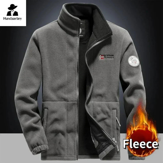 Winter Warm Fleece Jacket Men's Climbing Double Thickened Pocket Jacket Outdoor High Collar Windproof Ski Sweatshirt Coat Men - Tasawoq