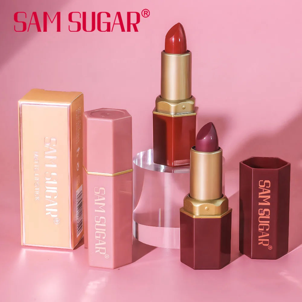 6 Colors Gold Bar Tube Lipstick Matte Texture Pearlescent Glitter Velvet Lipstick Valentine's Day Gift 1PCS - Tasawoq