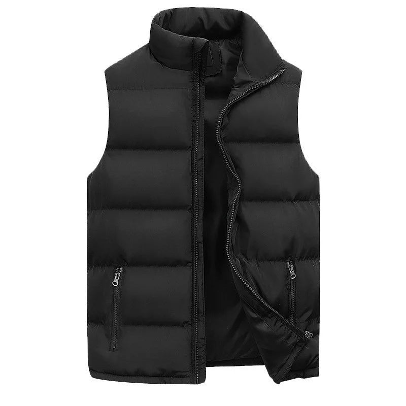 Mens Vest Jacket Warm Sleeveless Jackets Winter Waterproof Zipper Coat Autumn Stand-up Collar Casual Waistcoat Brand Clothing - Tasawoq