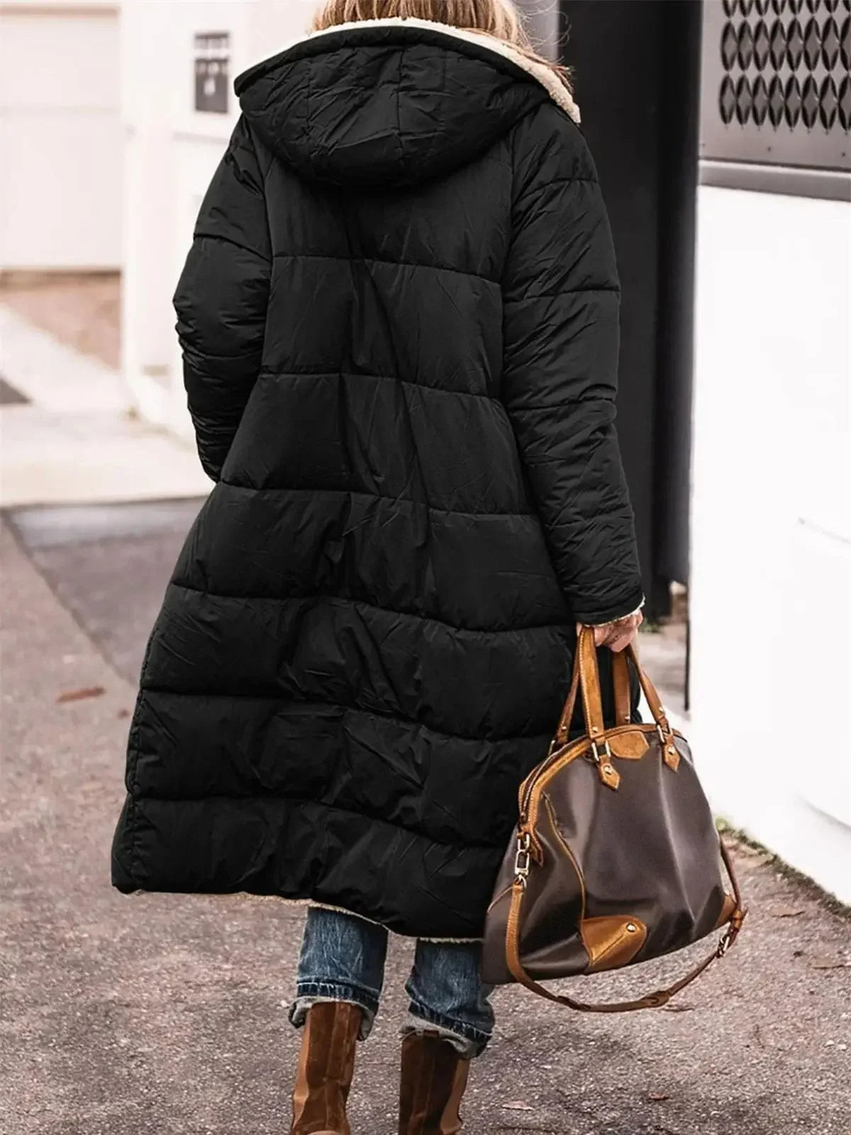 Winter Hooded Quilted Jacket For Women Solid Reversible Long Sleeve Thick Coat Warm Fashion Long Outerwear Casual Puffer Coats - Tasawoq