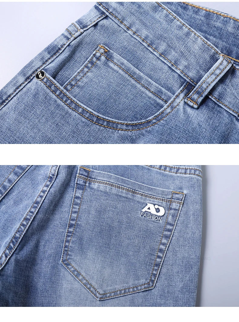 Spring Men's Light Blue Slim Jeans Stylish Casual Stretch Fabric Denim Pants Classic Trousers Smoke Gray - Tasawoq