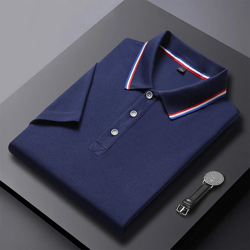 2024 Solid Color Polo Shirt Men's Business Polo Collar Half sleeved Top 2024 Summer Casual Short sleeved T-shirt for Men an - Tasawoq