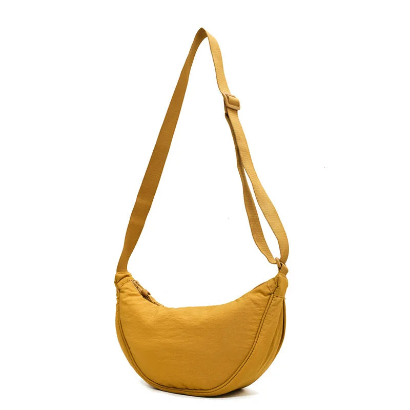 Solid Color Women's Portable Shoulder Bag Simple Female Nylon Cloth Padded Crossbody Bags Travel Purse Handbags Messenger Bag - Tasawoq