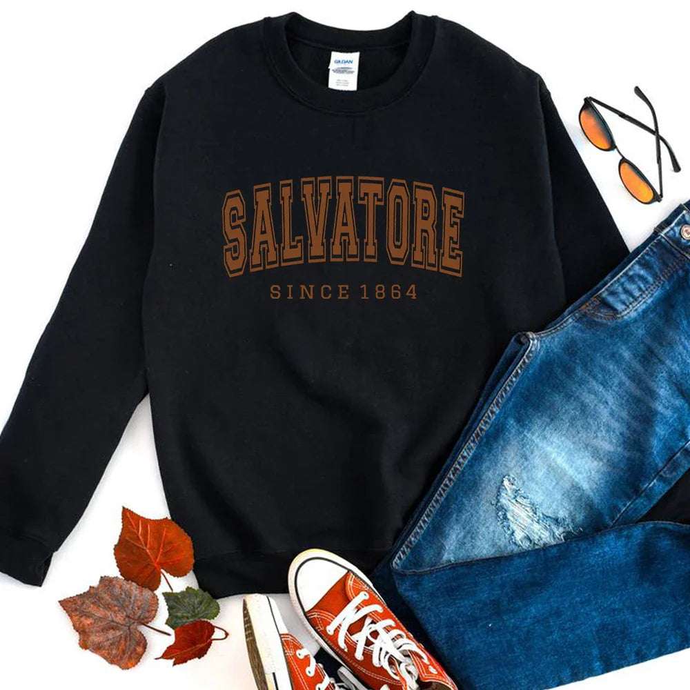 Salvatore Since1864 Sweatshirt Mystic Falls Hoodie Vampire Diaries Jumper Vintage TVD Damon Stefan Crewneck Sweatshirt Fans Top - Tasawoq