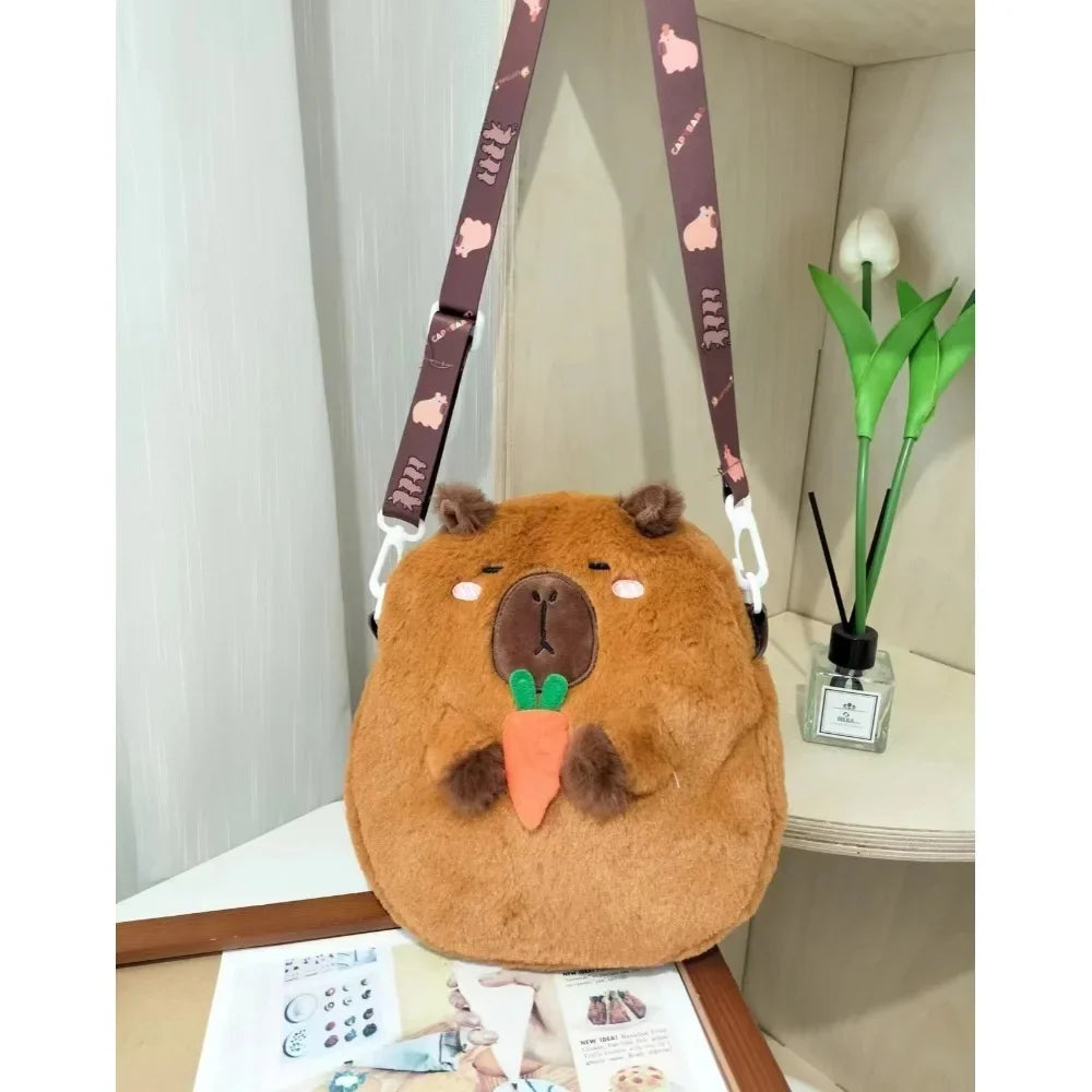 Large Capacity Capybara Plush Shoulder Bag Cartoon Capybara Handbag Unisex Capybara Handbag - Tasawoq