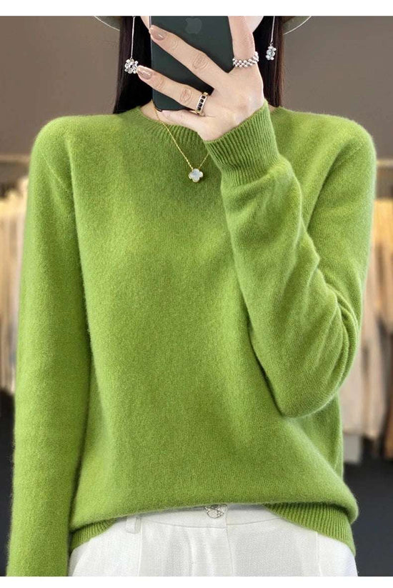 Women's 100% Beautiful Wool Round Neck Top Fashion Versatile Knitted Loose Long Sleeve Pullover Thin Sweater Yuan Ling - Tasawoq