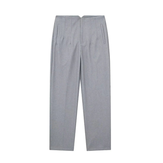 Willshela Women Fashion Straight Pants High Waist Front Zipper Trousers Vintage Full Length Female Chic Lady - Tasawoq