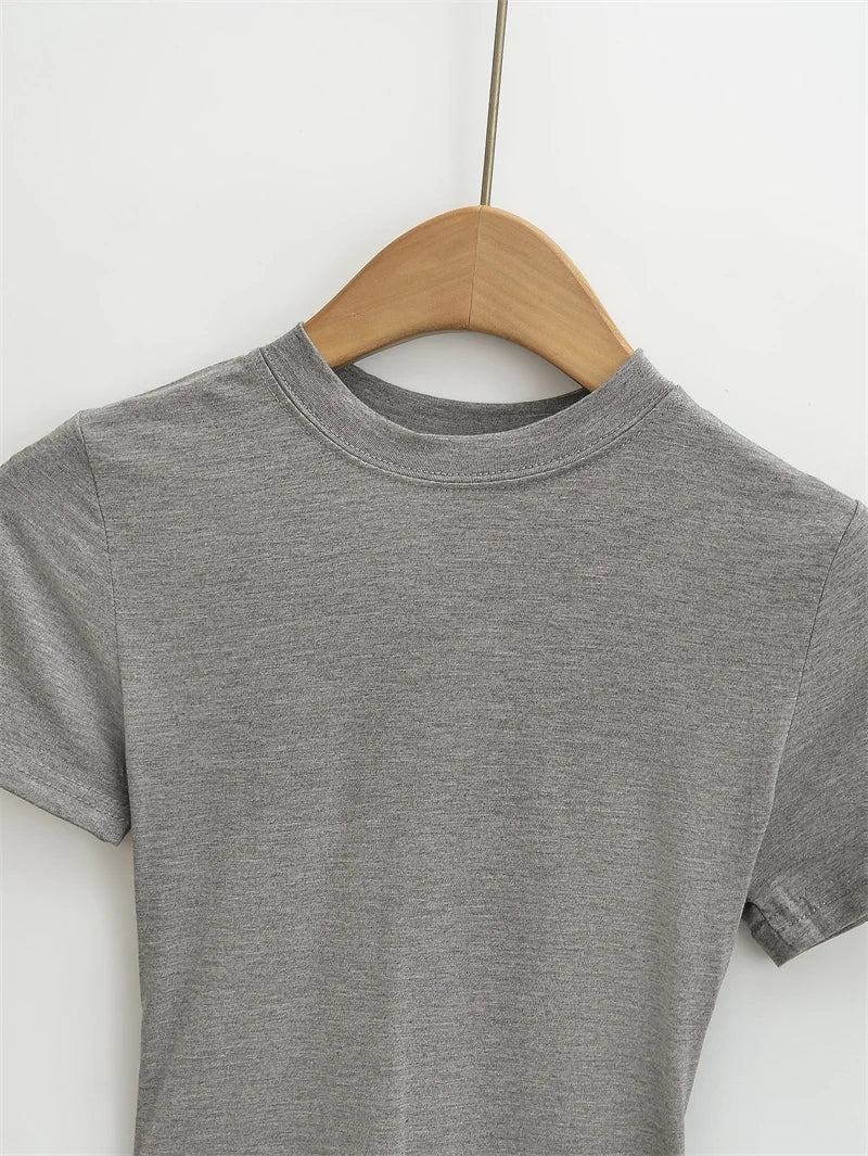 2024 New High Quality Casual T shirt Sexy Slim Short Sleeves Fashion Trend Solid Women Clothing y2k Tops - Tasawoq