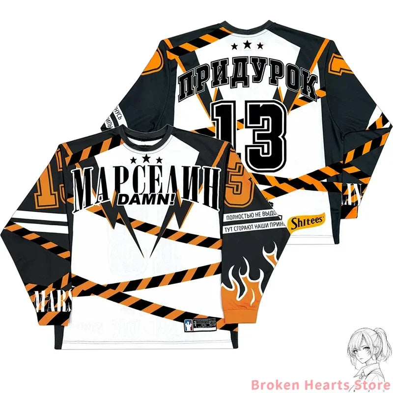 Y2k марселин Jersey Long Sleeves T-shirt Harajuku Vintage Streetwear Casual Baseball Jersey Casual Top Oversized Women Clothing - Tasawoq