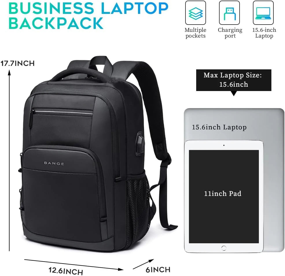 BANGE Travel Waterproof Backpack with USB Charging Port Fit 15.6 Inch Laptop Backpacks for Men and Women, Teenager School Bags - Tasawoq