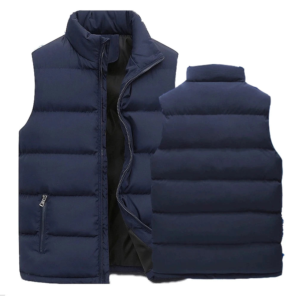 Mens Vest Jacket Warm Sleeveless Jackets Winter Waterproof Zipper Coat Autumn Stand-up Collar Casual Waistcoat Brand Clothing - Tasawoq
