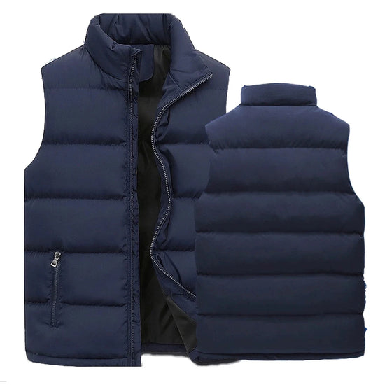Mens Vest Jacket Warm Sleeveless Jackets Winter Waterproof Zipper Coat Autumn Stand-up Collar Casual Waistcoat Brand Clothing - Tasawoq