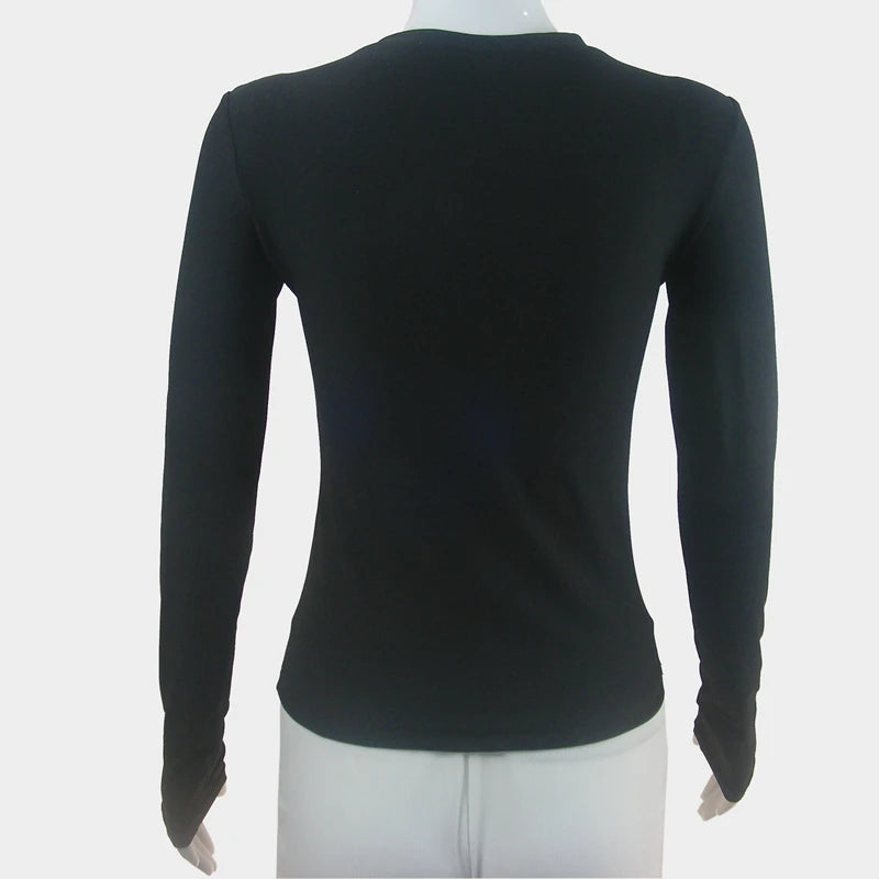 Woman Clothing Long Sleeve T-shirt Slim Fit Tops Female O-Neck Knitted Close-fitting Tee Shirt Street Wear 2024 New 2408 - Tasawoq