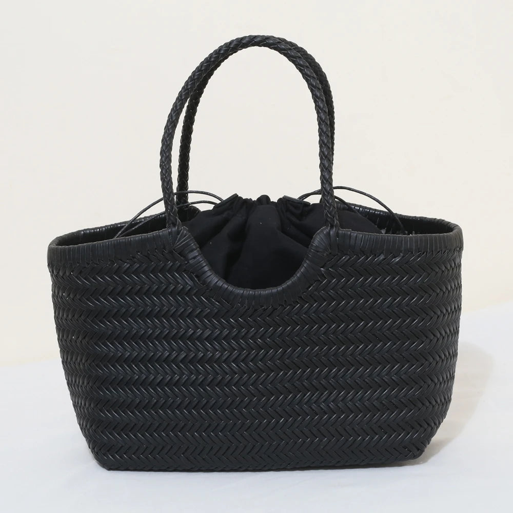 Handbags Women's Genuine Leather Shoulder Bag Weaving Casual Shopping Bag Vintage Big Tote Purse Cowhide Cross Hand Bags Lady - Tasawoq