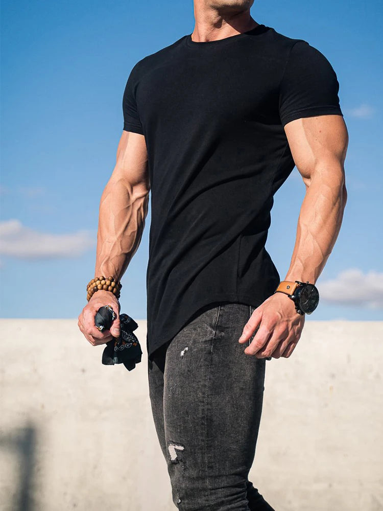 Muscle Fitness T-shirt Summer Men's Athleisure Workout short sleeve T-shirt High Quality cotton Men T-shirt Gym Sport Shirt Tops - Tasawoq