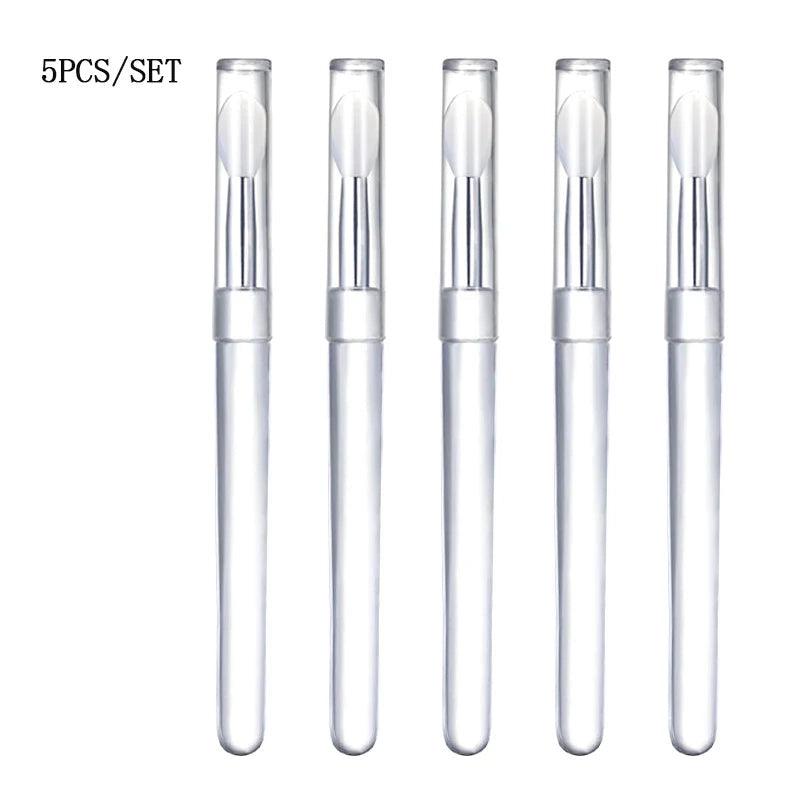 1/3/5pcs Flat Silicone Applicator Sticks Reusable Lip Brush With Cover For Dust Prevention Silicone Nail Powder Applying Tools - Tasawoq