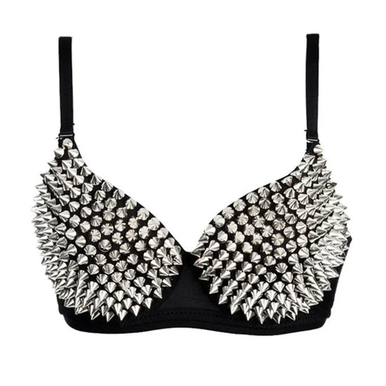 Silver Rivets Punk Rave Bralette Lingerie Gothic Bra Top Sexy Push Up Brassiere Nightclub Party Bar Fashion Hot Bras For Women - Tasawoq