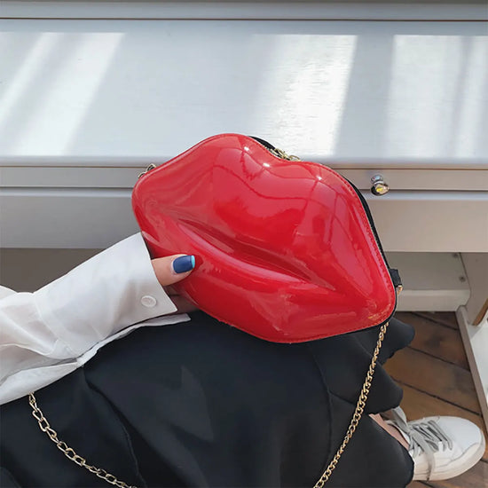 1pc Niche Red Lip Shaped Chain Bag, Novelty Mini Shoulder Bag, Women's Stylish Zipper Bag - Tasawoq