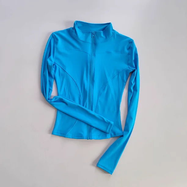 Outdoor Sports Long Sleeved Women Slim Yoga Clothes Quick Dry Zipper Cardigan Stand Up Collar Jacket Running Fitness Jacket Top - Tasawoq