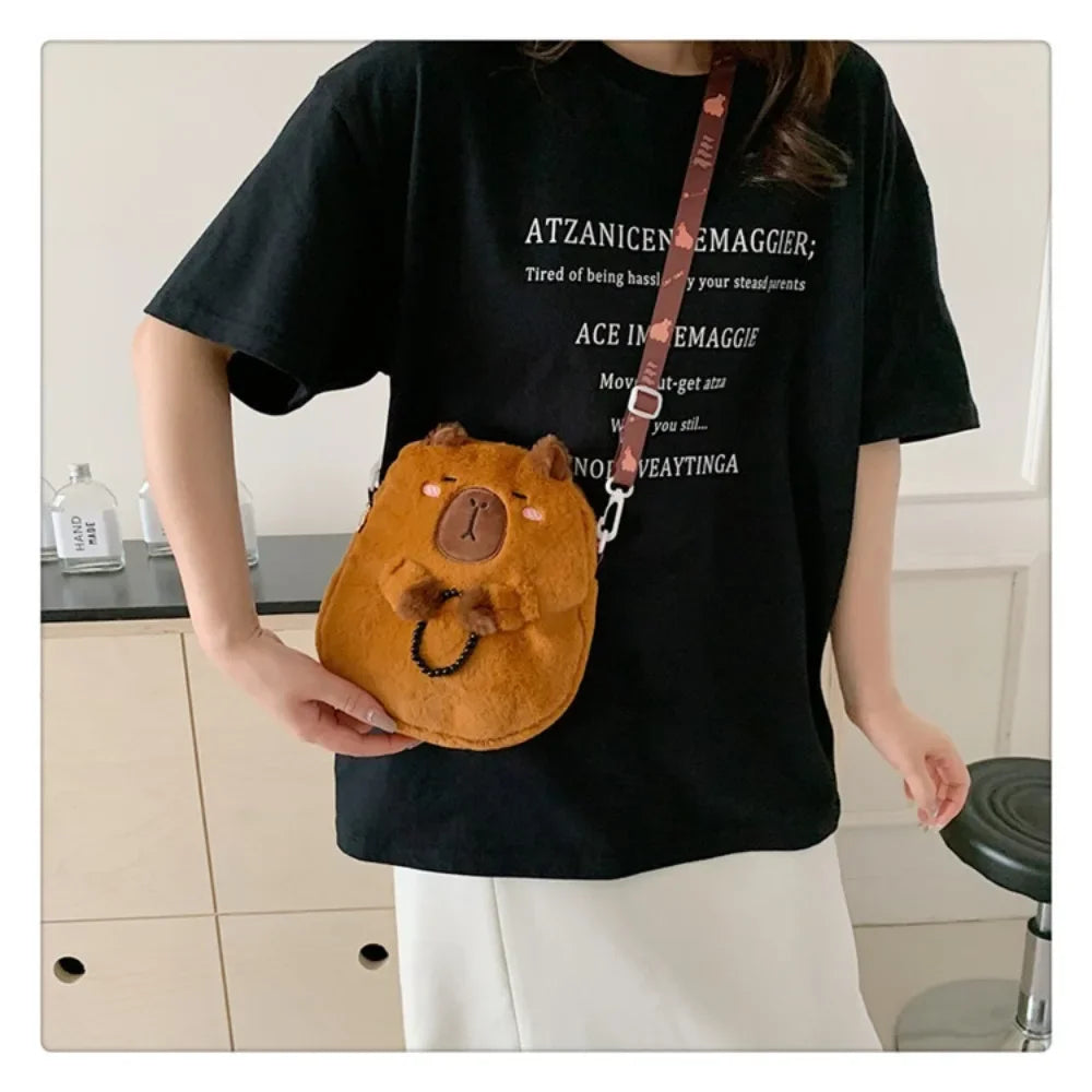Large Capacity Capybara Plush Shoulder Bag Cartoon Capybara Handbag Unisex Capybara Handbag - Tasawoq