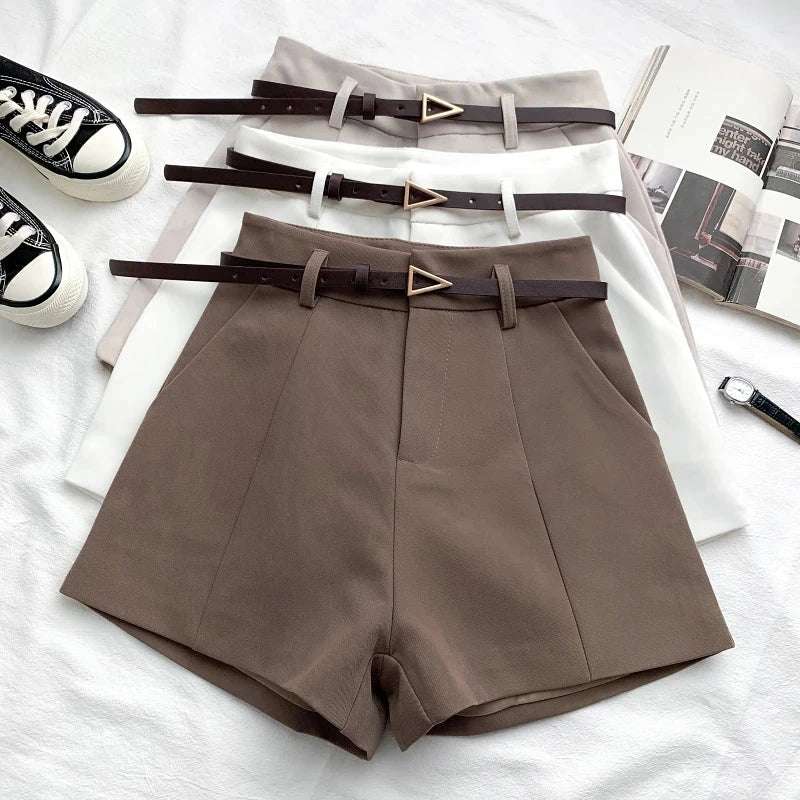 ITOOLIN Casual Women's Shorts A-line High Waist Short Chic Office Lady Shorts With Belted Vintage Female Trousers Spring Summer - Tasawoq