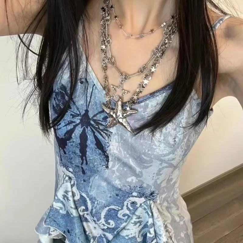Asymetrical Tanks Camis for Women Niche Design Summer Personality Girls Clothing Fashion Tie Dye Outwear Casual Chic Students - Tasawoq