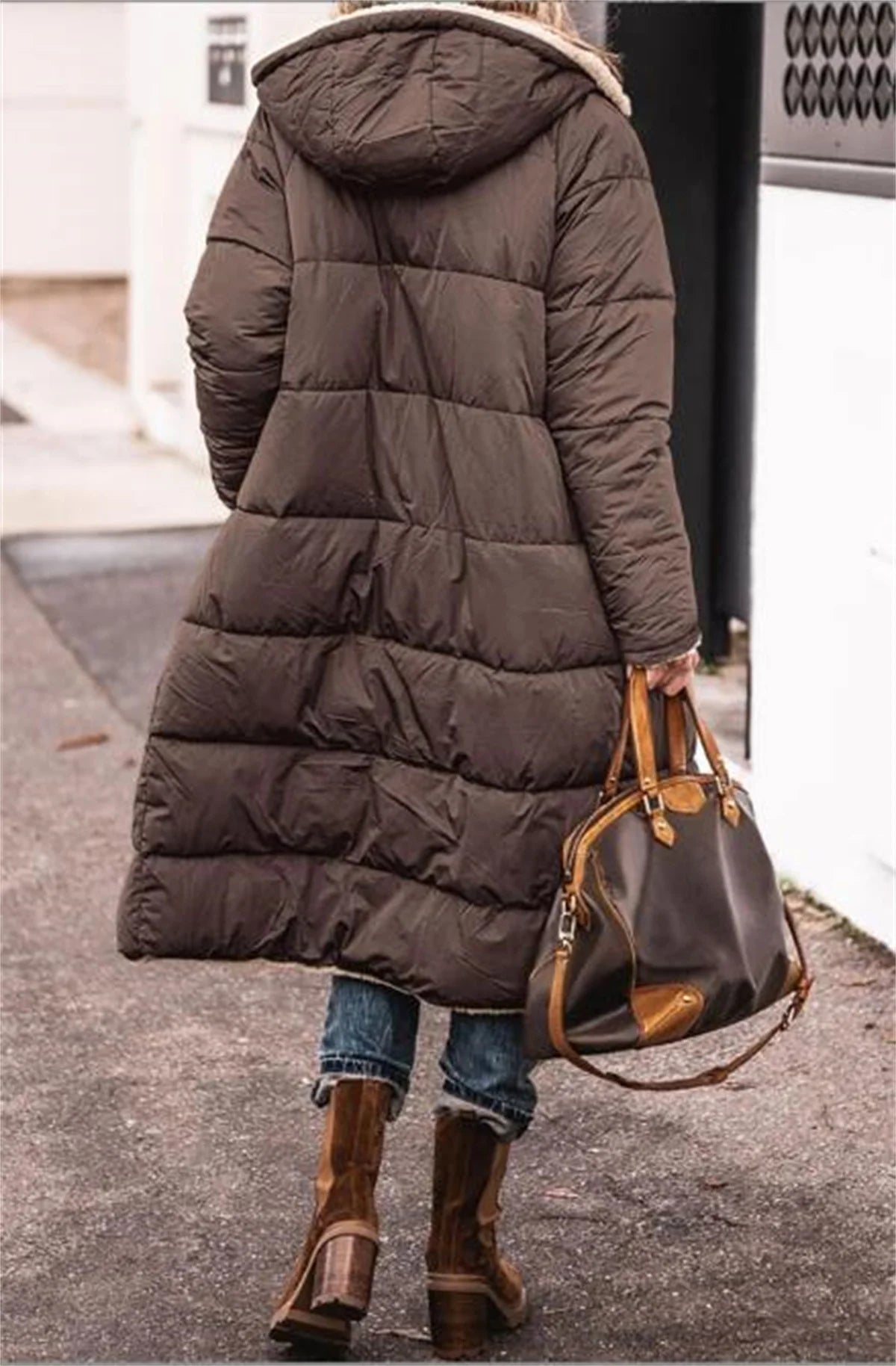 Winter Hooded Quilted Jacket For Women Solid Reversible Long Sleeve Thick Coat Warm Fashion Long Outerwear Casual Puffer Coats - Tasawoq