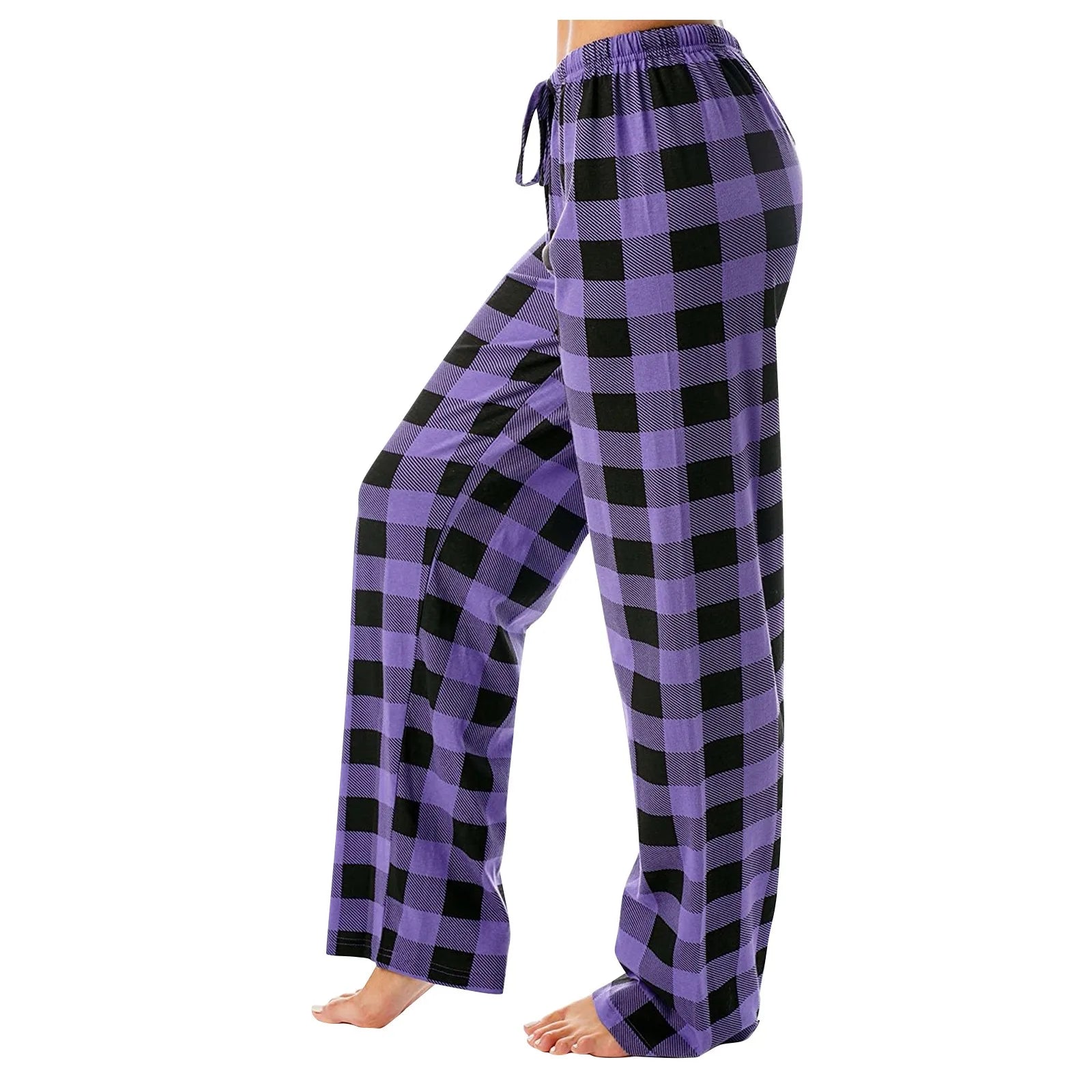 Women Christmas Pajama pants Autumn Winter Plaid Printed Pants Fashion Casual Wide Leg Pants Clothing Streetwear - Tasawoq