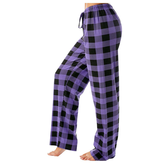 Women Christmas Pajama pants Autumn Winter Plaid Printed Pants Fashion Casual Wide Leg Pants Clothing Streetwear - Tasawoq