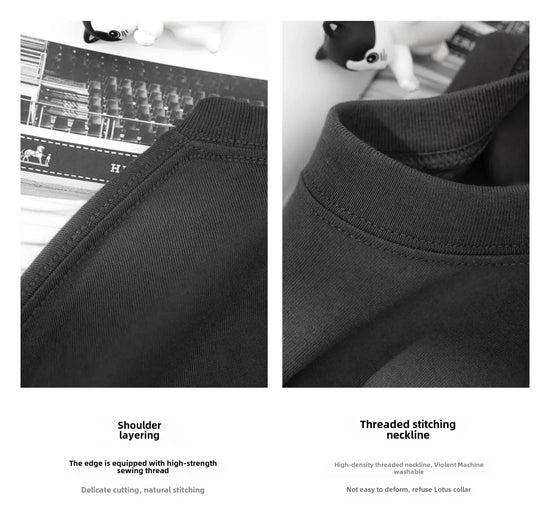 Summer Cotton Heavy Duty 300grams American Pure Cotton Short Sleeves T-shirt Men Casual Base Top Oversized T Shirt - Tasawoq