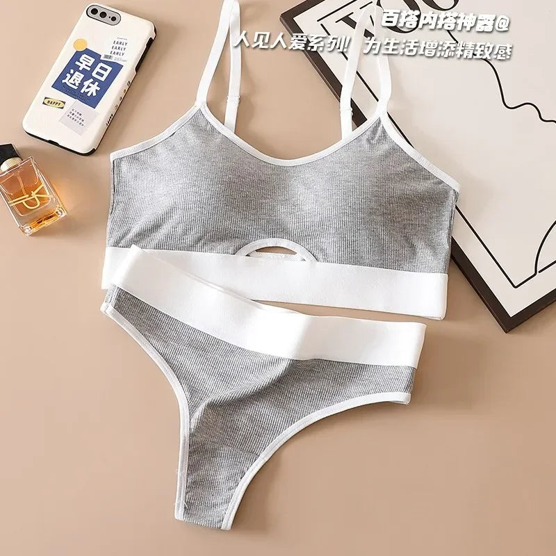 Seamless Bras Sports Bra And Panties Set Women Hollow Out Cotton Underwear U Back Push Up Bras Comfort Sexy Lingerie Set - Tasawoq