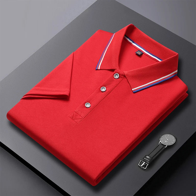 2024 Solid Color Polo Shirt Men's Business Polo Collar Half sleeved Top 2024 Summer Casual Short sleeved T-shirt for Men an - Tasawoq