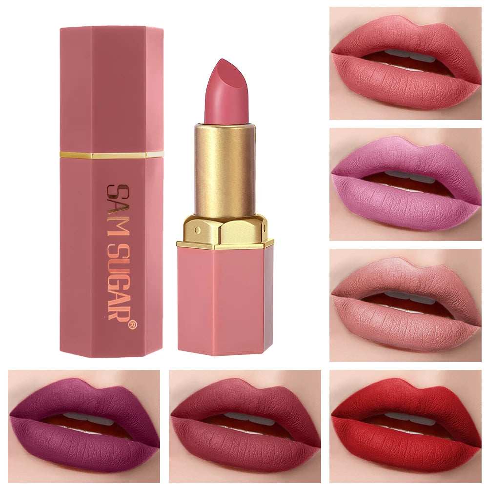 6 Colors Gold Bar Tube Lipstick Matte Texture Pearlescent Glitter Velvet Lipstick Valentine's Day Gift 6PCS - Tasawoq