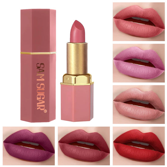 6 Colors Gold Bar Tube Lipstick Matte Texture Pearlescent Glitter Velvet Lipstick Valentine's Day Gift 6PCS - Tasawoq