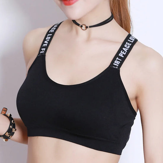 Women Letter Strap Sports Bra Sexy Seamless Fitness Underwear Elastic Slim Crop Top Breathable Push Up Yoga Vest Sportswear - Tasawoq
