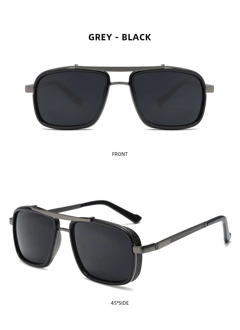 Luxury Rectangle Men's Sunglasses Retro Metal Steam Punk Sun Glasses Male Classic Outdoor Driving Shades Summer Glasses - Tasawoq