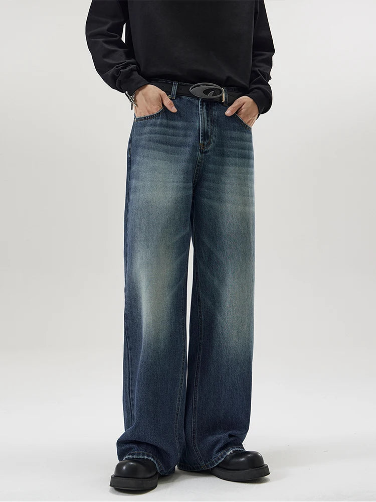 4 Colors Autumn Vintage Distressed Men's Baggy Straight Jeans Fashion Korean High Street Denim Pants Streetwear Male Trousers - Tasawoq