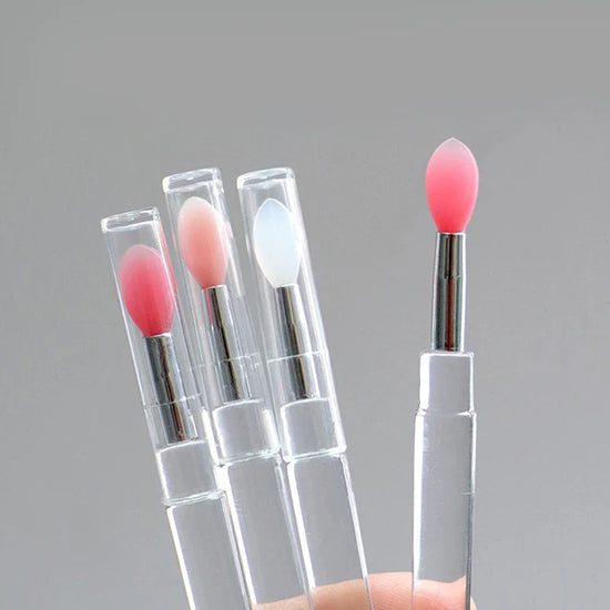 1/3/5pcs Flat Silicone Applicator Sticks Reusable Lip Brush With Cover For Dust Prevention Silicone Nail Powder Applying Tools - Tasawoq