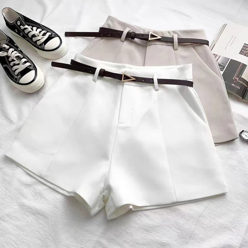 ITOOLIN Casual Women's Shorts A-line High Waist Short Chic Office Lady Shorts With Belted Vintage Female Trousers Spring Summer - Tasawoq