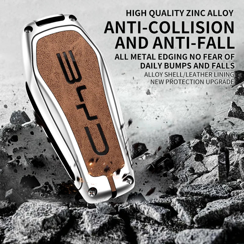 Zinc Alloy Leather Car Key Case Cover Holder Protector Shell for BYD Qin Plusdmi Atto 3 Han EV Dolphin Auto Interior Accessories