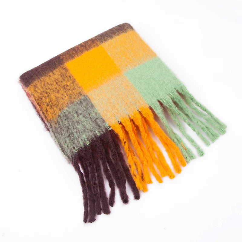 2025 Winter Thick Warm Scarf Women Cashmere Shawl and Wraps Pashmina Neckerchief Bufanda Female Rainbow Hairy Tessel Echarpe New - Tasawoq