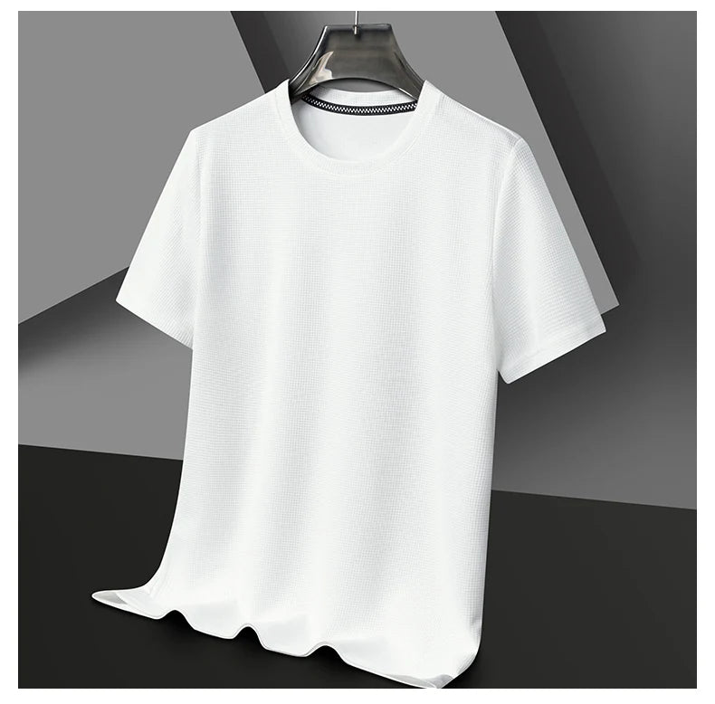 New Summer Waffle Round Neck Short Sleeved T-shirt for Men's Short Sleeved Top - Tasawoq