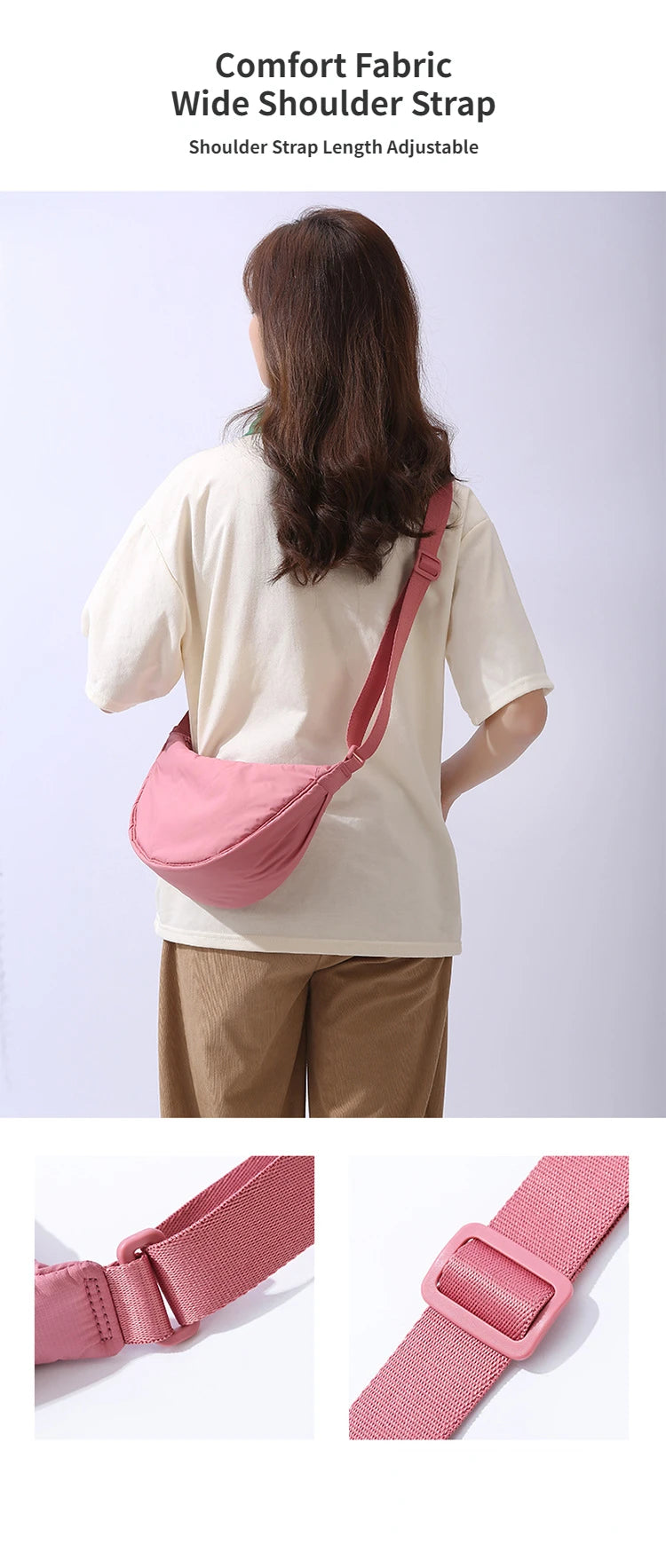 Solid Color Women's Portable Shoulder Bag Simple Female Nylon Cloth Padded Crossbody Bags Travel Purse Handbags Messenger Bag - Tasawoq