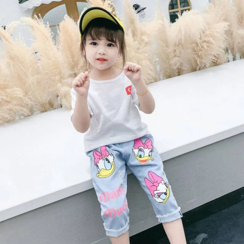 Spring Summer Children Cartoon Daisy Jeans Thin Baby Girls Loose Denim Pants Kids Fashion Casual Trousers for 2-6 Years - Tasawoq
