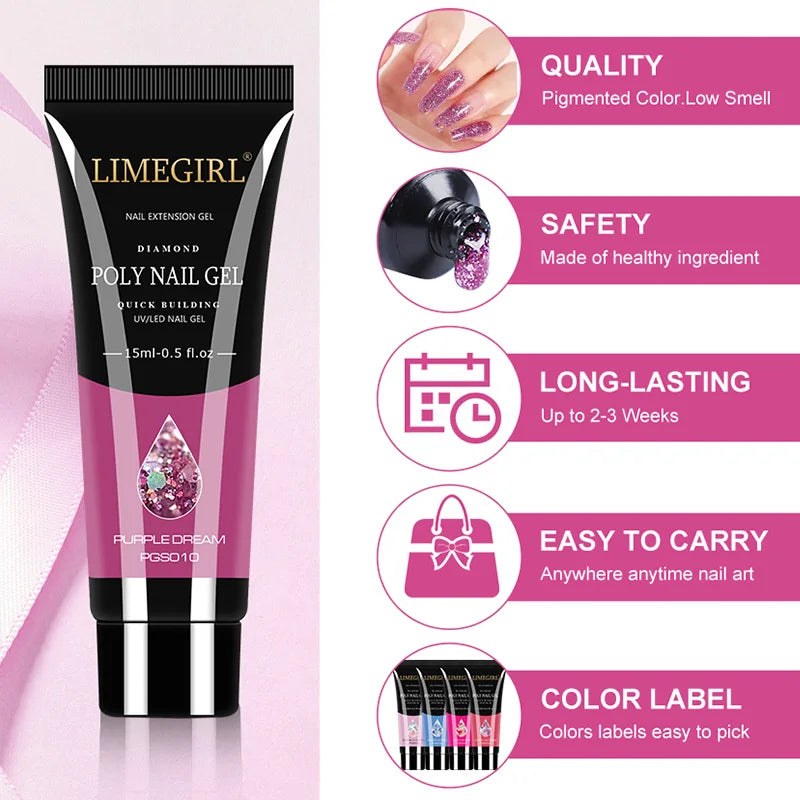 Nail Art Limegirl Kit Poly Nail Gel Extending Soaking Gel Kit Nail Art Acrylic Gel Varnish Kit For Novices Semi Permanent Gel So - Tasawoq