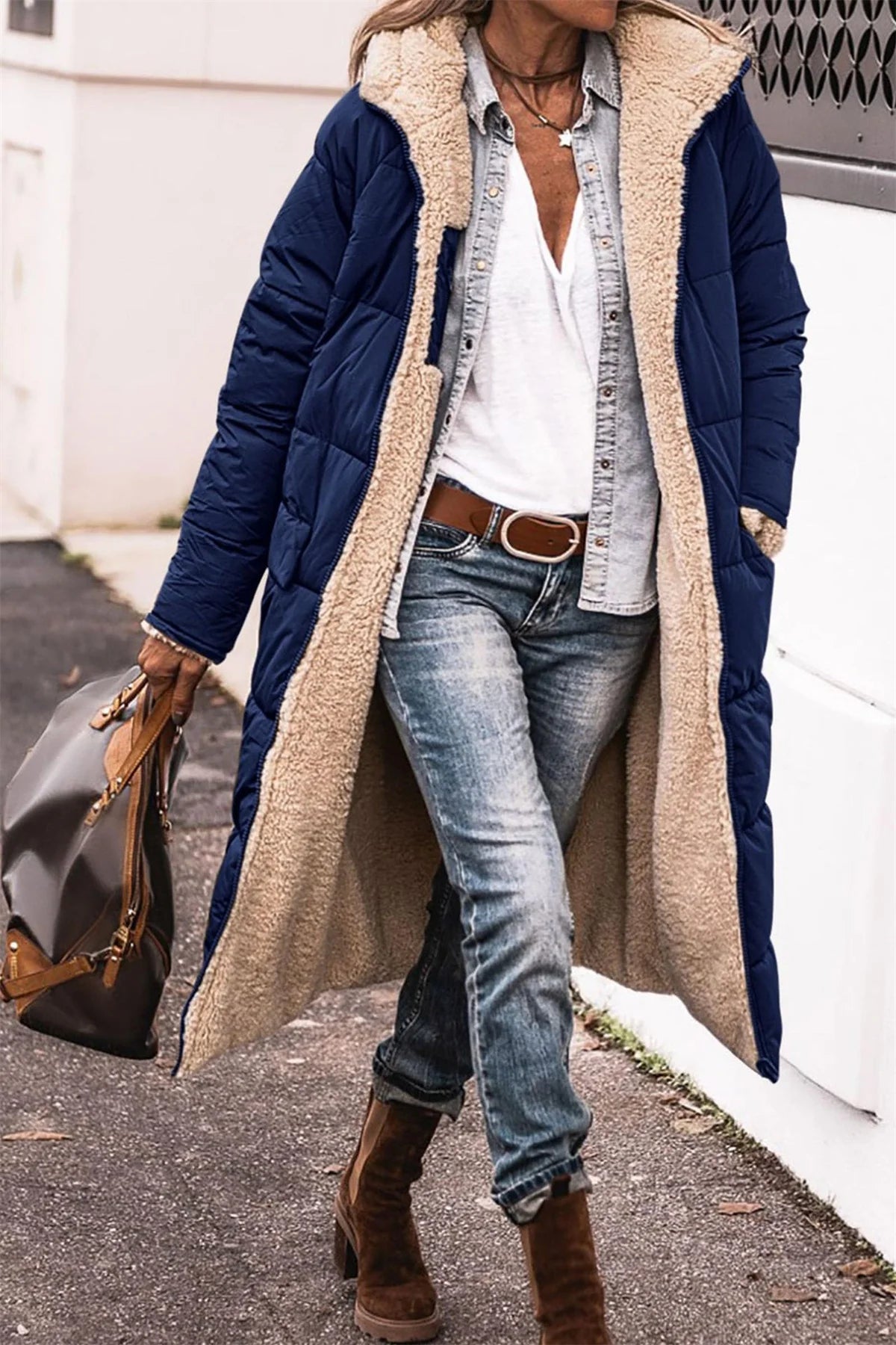 Winter Hooded Quilted Jacket For Women Solid Reversible Long Sleeve Thick Coat Warm Fashion Long Outerwear Casual Puffer Coats - Tasawoq